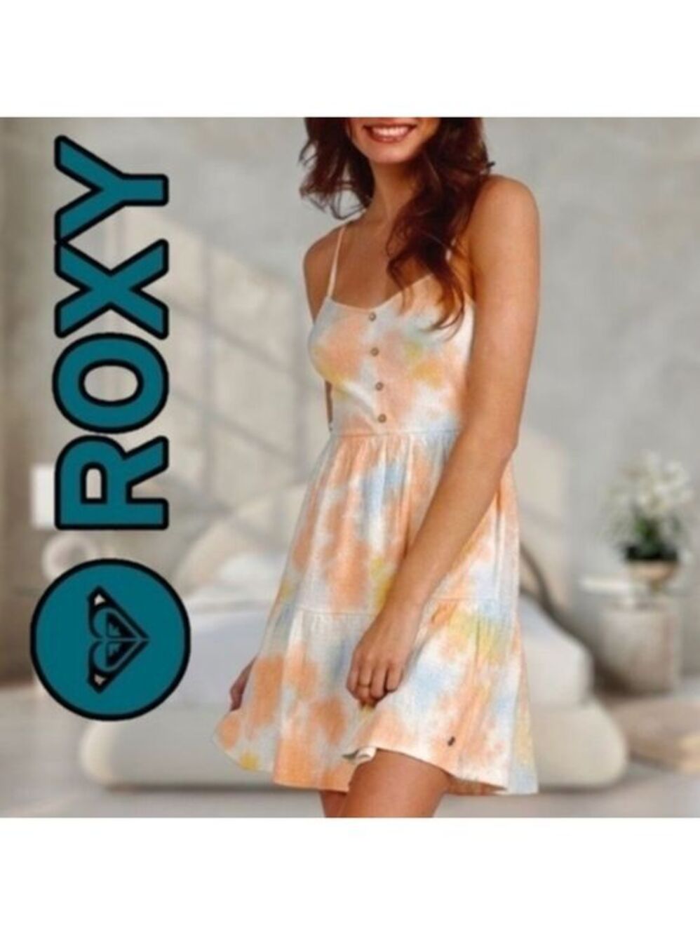 ROXY Beach Hangs Gauzy Cotton V-Neck Spaghetti Strap Tie-Dye Dress NWT/XL